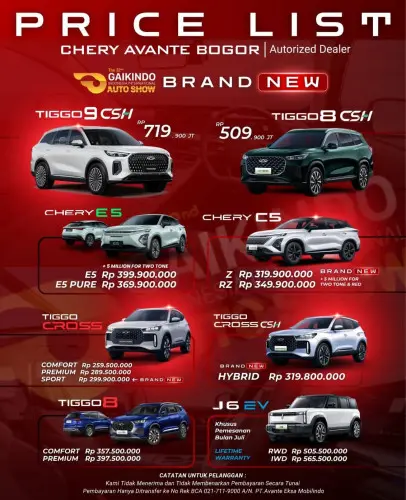 Pricelist Harga Chery bojongloakidul 2025